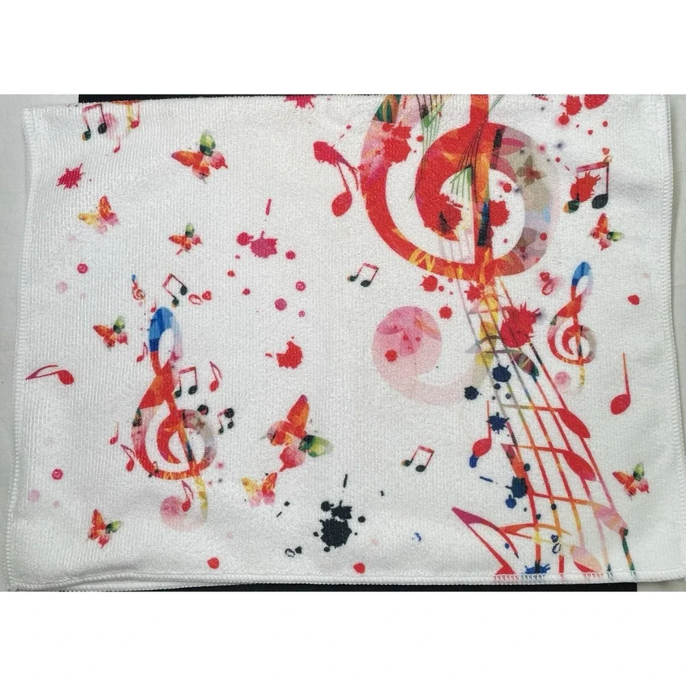 Vibrant C-Clefs, Music Notes, Butterflies on Microfiber Kitchen Hand Towel NWOT